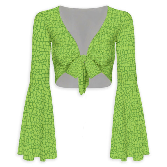 Swamp Puppy Flared Sleeve Tie-Front Crop Top