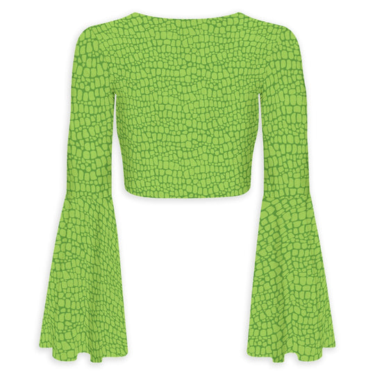 Swamp Puppy Flared Sleeve Tie-Front Crop Top