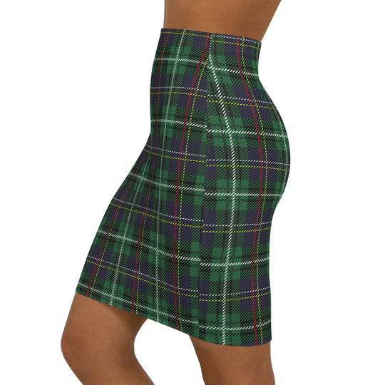 Green Plaid High Waisted Pencil Skirt
