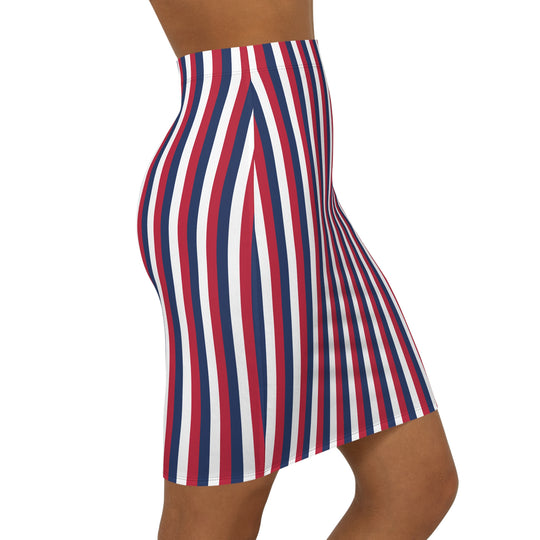 Red White and Blue Stripe High Waisted Pencil Skirt