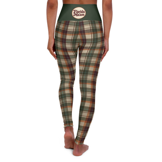 Plaid High-Waist Yoga Leggings — Olive & Earth Tone Fall Activewear