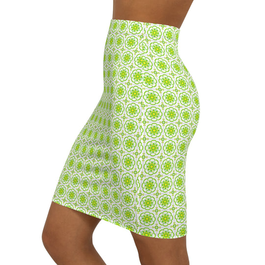 Retro Lime Tiled High Waisted Pencil Skirt