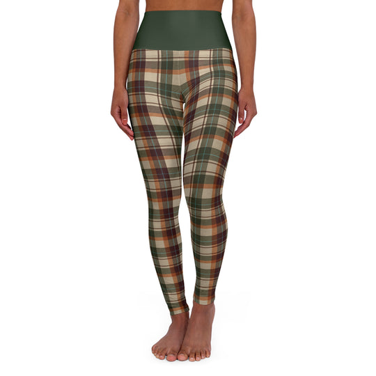 Plaid High-Waist Yoga Leggings — Olive & Earth Tone Fall Activewear