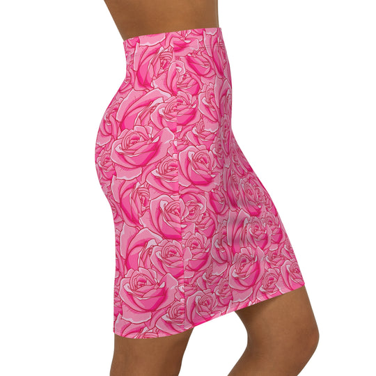 Pink Roses High Waisted Pencil Skirt