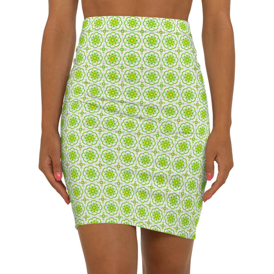 Retro Lime Tiled High Waisted Pencil Skirt