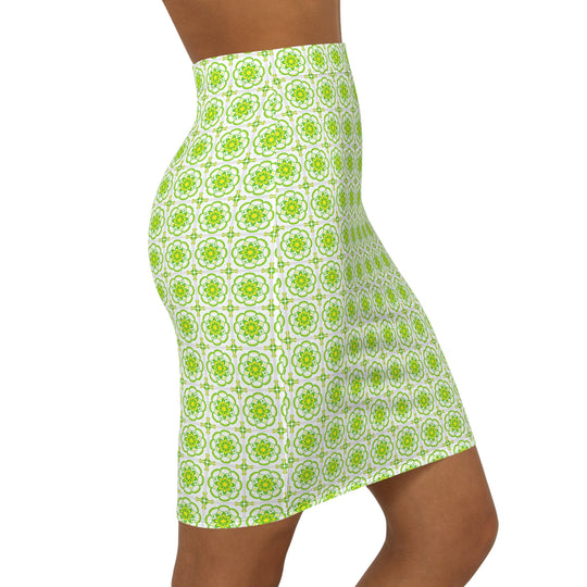 Retro Lime Tiled High Waisted Pencil Skirt