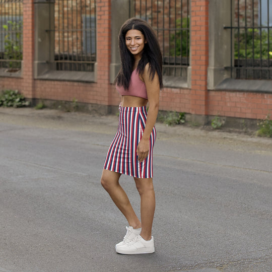 Red White and Blue Stripe High Waisted Pencil Skirt