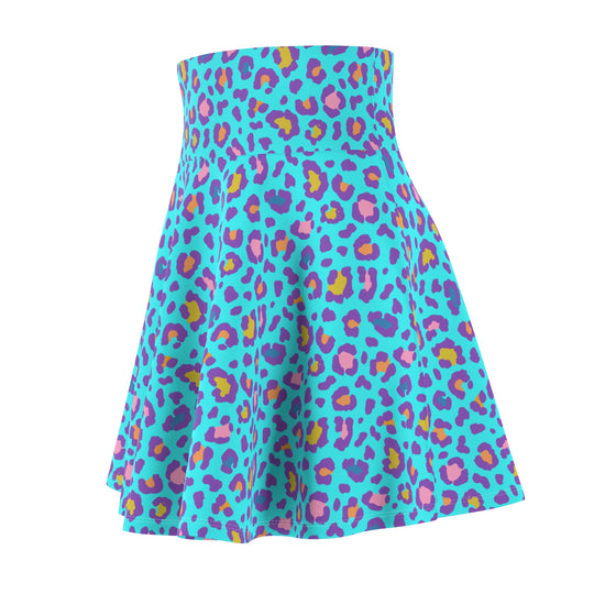 Tropical Heart Blue Leopard High Waisted Skater Skirt