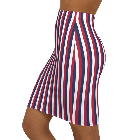 Red White and Blue Stripe High Waisted Pencil Skirt