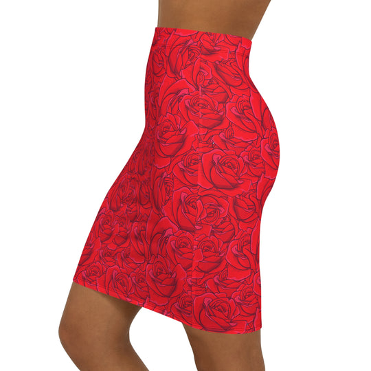 Red Roses High Waisted Pencil Skirt
