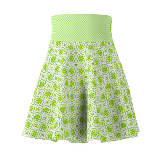 Retro Lime Tiled Ultra High Waisted Skater Skirt
