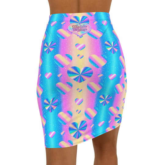 Holographic Heart High Waisted Pencil Skirt