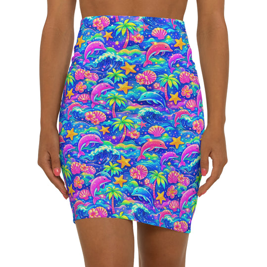 Neon Ocean High Waisted Pencil Skirt
