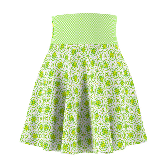 Retro Lime Tiled Ultra High Waisted Skater Skirt