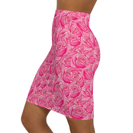Pink Roses High Waisted Pencil Skirt