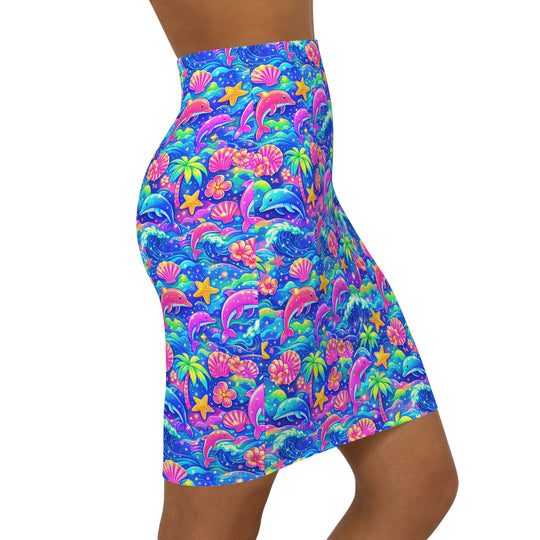 Neon Ocean High Waisted Pencil Skirt