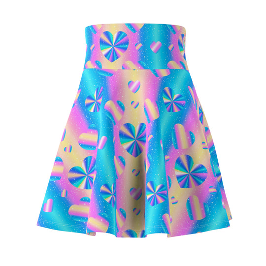 Holographic Heart Ultra High Waisted Skater Skirt