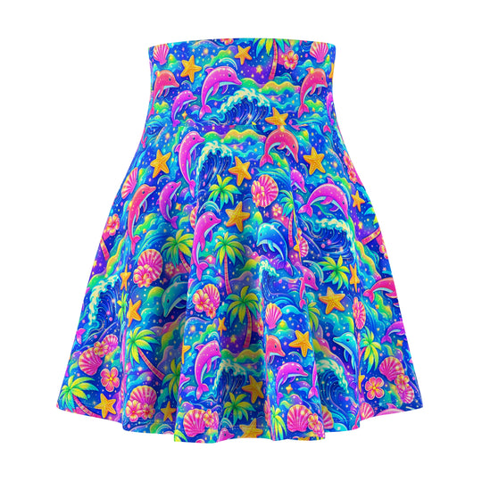 Neon Ocean Ultra High Waisted Skater Skirt