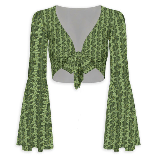 G.I Vixen Flared Sleeve Tie-Front Crop Top