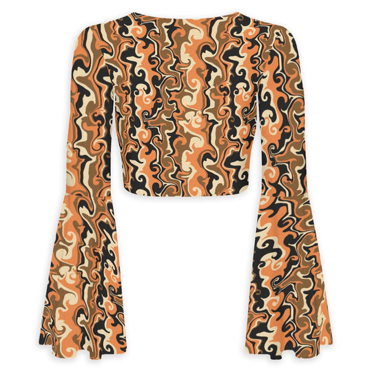 Pumpkin Spicey Flared Sleeve Tie-Front Crop Top