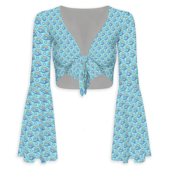 High Tide Flared Sleeve Tie-Front Crop Top