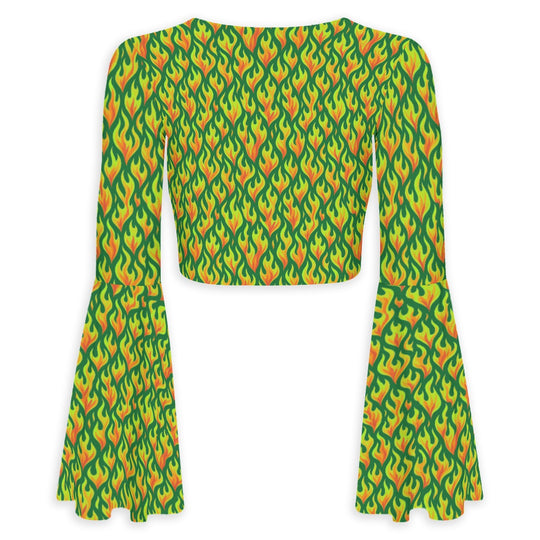 Hot Girl Flared Sleeve Tie-Front Crop Top