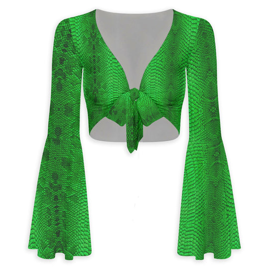 The Creature  Flared Sleeve Tie-Front Crop Top