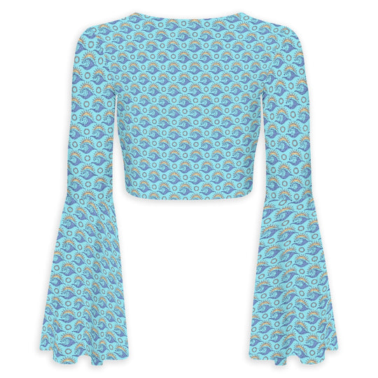 High Tide Flared Sleeve Tie-Front Crop Top