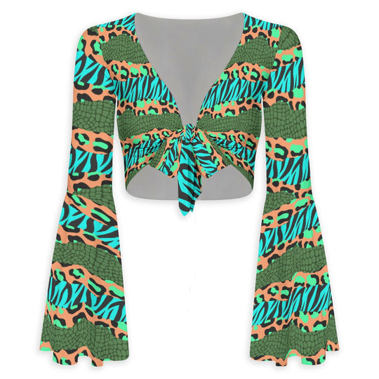 Wild Thang Flared Sleeve Tie-Front Crop Top