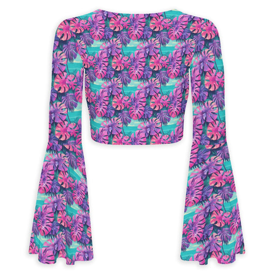 Monstera In My Closet! Flared Sleeve Tie-Front Crop Top