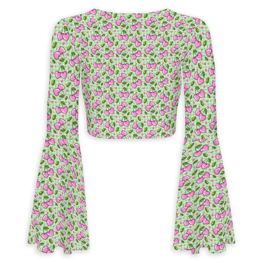 Summer Lover Flared Sleeve Tie-Front Crop Top