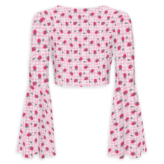 She's Berry Nice Flared Sleeve Tie-Front Crop Top