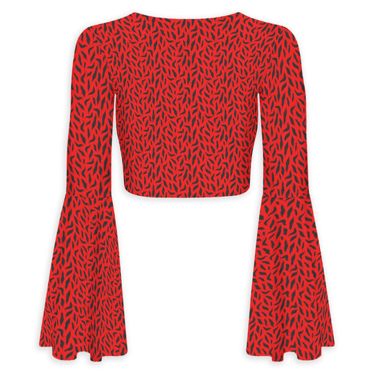 Florida Heat Flared Sleeve Tie-Front Crop Top