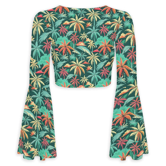 Florida Staycation Flared Sleeve Tie-Front Crop Top