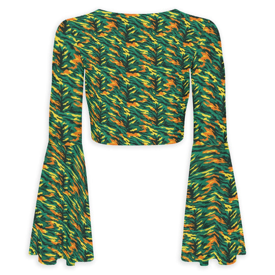 Left, Right, Left Camo Sleeve Tie-Front Crop Top