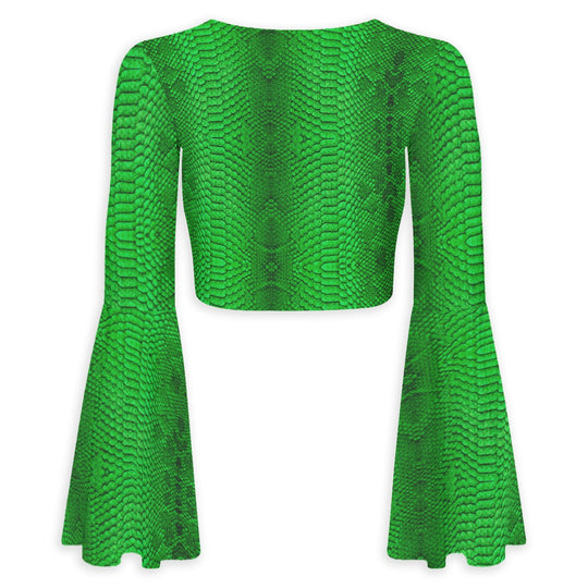 The Creature  Flared Sleeve Tie-Front Crop Top