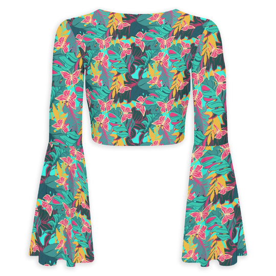 Give Me Butterflies Flared Sleeve Tie-Front Crop Top