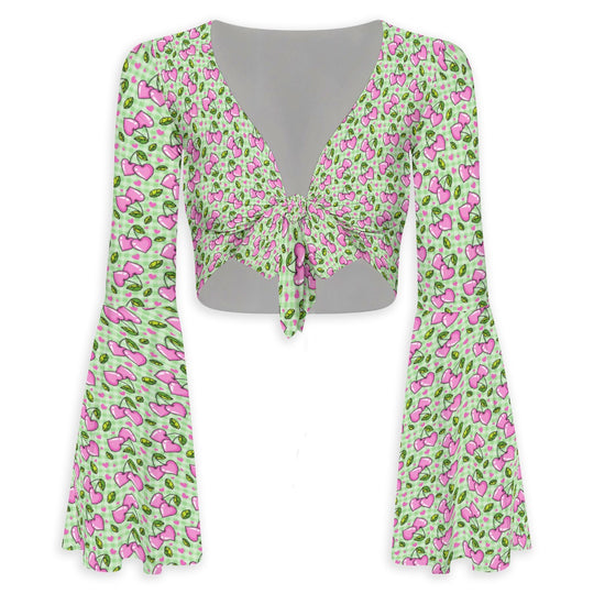 Summer Lover Flared Sleeve Tie-Front Crop Top