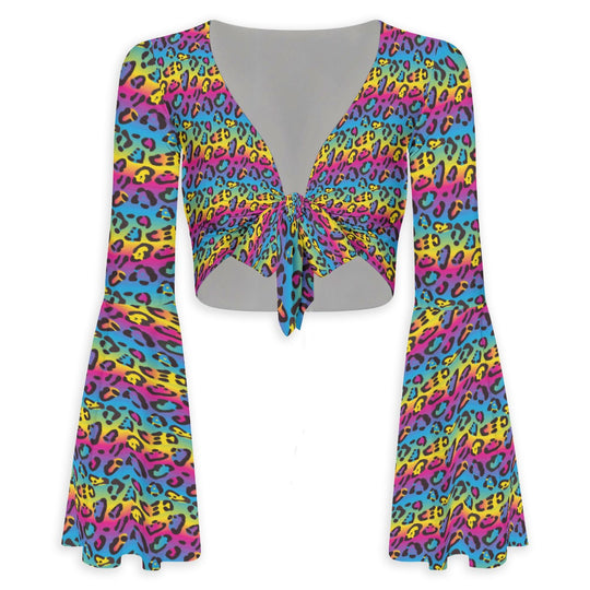She's Crazy, Sexy, Cool Flared Sleeve Tie-Front Crop Top