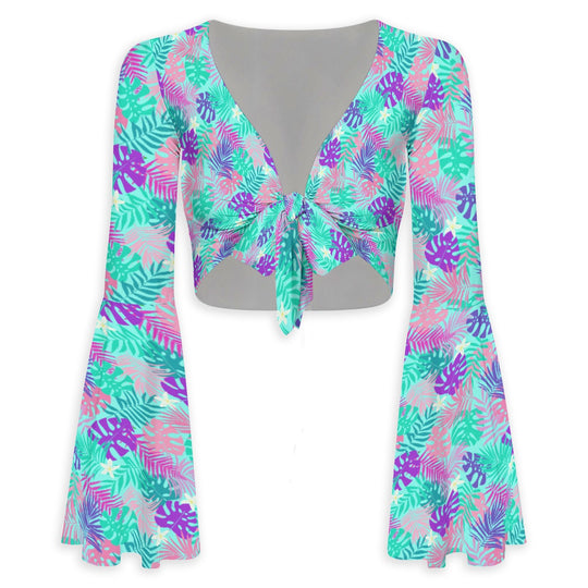 Local's Paradise Flared Sleeve Tie-Front Crop Top