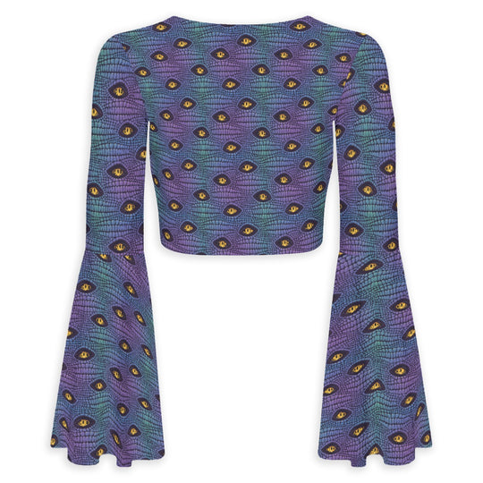 Everglades Have Eyes Flared Sleeve Tie-Front Crop Top