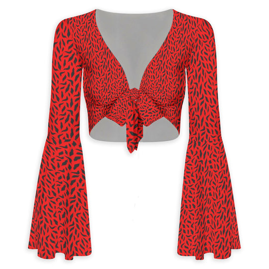 Florida Heat Flared Sleeve Tie-Front Crop Top