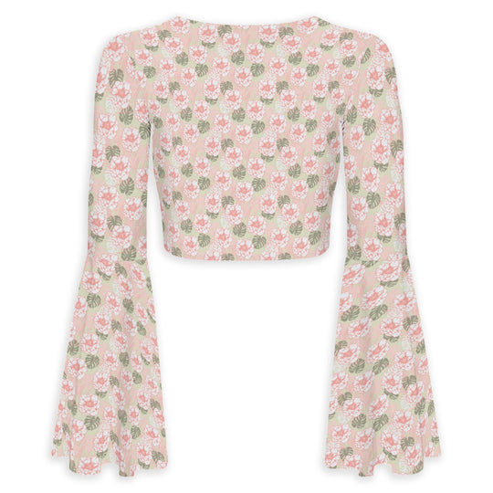 Pretty Little Baby Flared Sleeve Tie-Front Crop Top