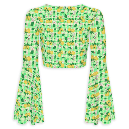 Country Grammar Flared Sleeve Tie-Front Crop Top