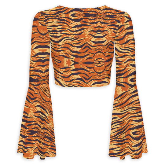 Wild Woman Flared Sleeve Tie-Front Crop Top