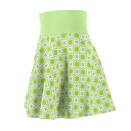 Retro Lime Tiled Ultra High Waisted Skater Skirt