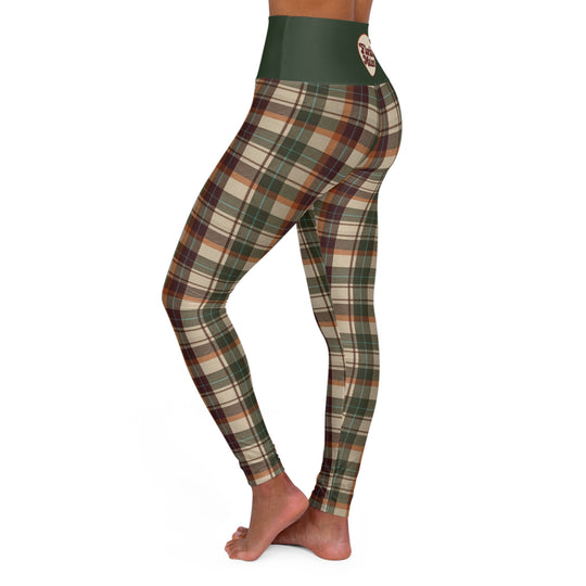 Plaid High-Waist Yoga Leggings — Olive & Earth Tone Fall Activewear