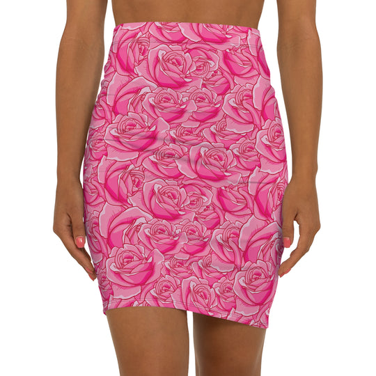 Pink Roses High Waisted Pencil Skirt