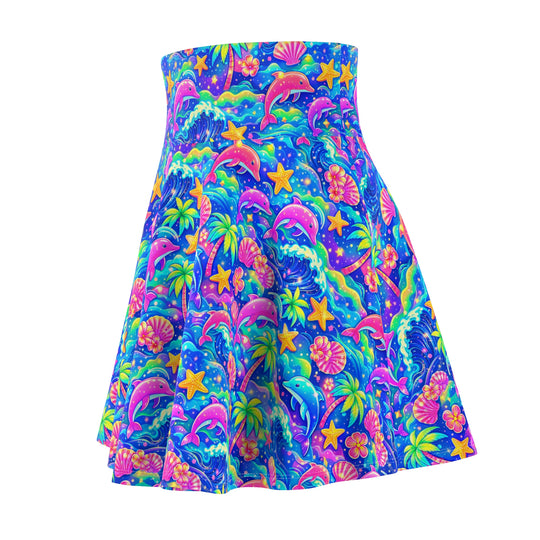 Neon Ocean Ultra High Waisted Skater Skirt