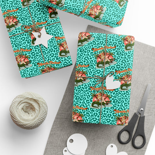 Gator Ridin' Babe Cat Walk Wrapping Paper — Turquoise Animal Print Gift Wrap